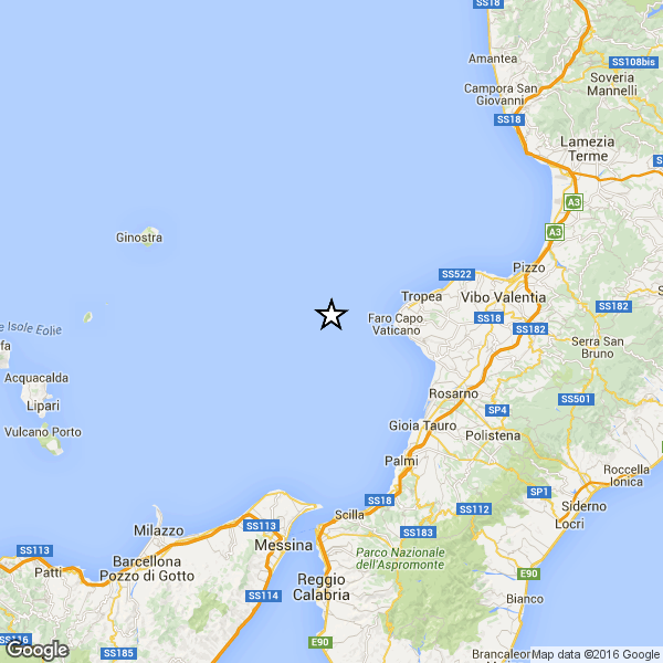 Terremoto sulla costa della Calabria di fronte a Capo Vaticano