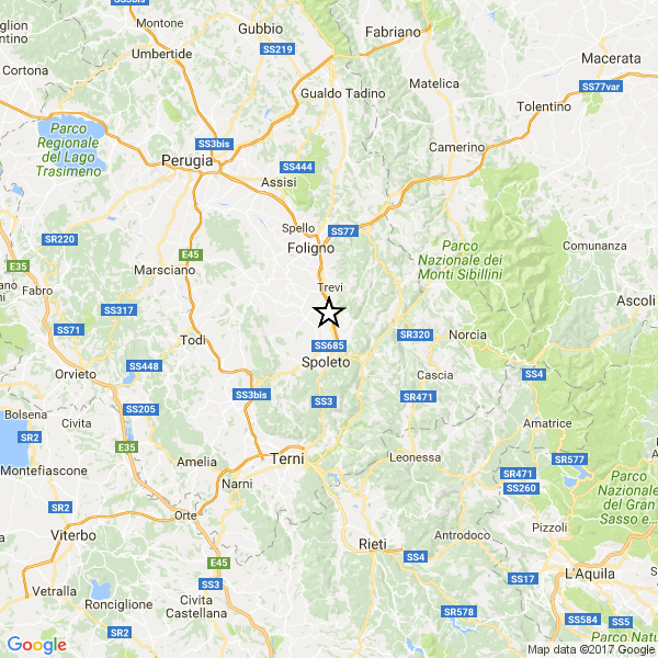 Serie di scosse di terremoto vicino Spoleto